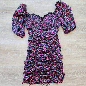 For Love & Lemons Melrose Puff Sleeve Satin Floral Bustier Mini Dress Sexy Small